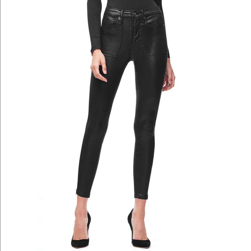 GOOD AMERICAN Good Waist Black Coated Jeans
